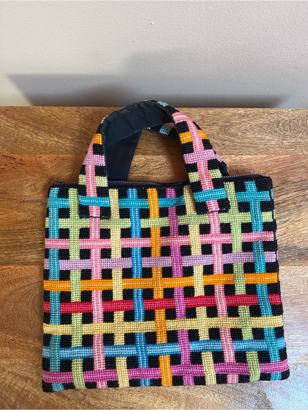 Vintage Vibrant Colors Needlepoint Embroidery Handmade Bag